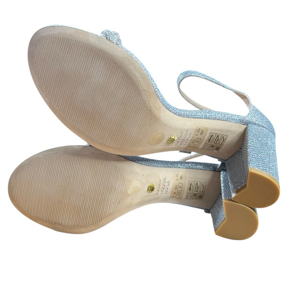 NEW Stuart Weitzman Nudist Curve 75 Block Silver Block Heels - Picture 5 of 6